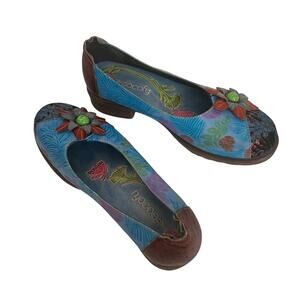 Socofy Retro Leather Floral Slip On Loafers Size 39 EU